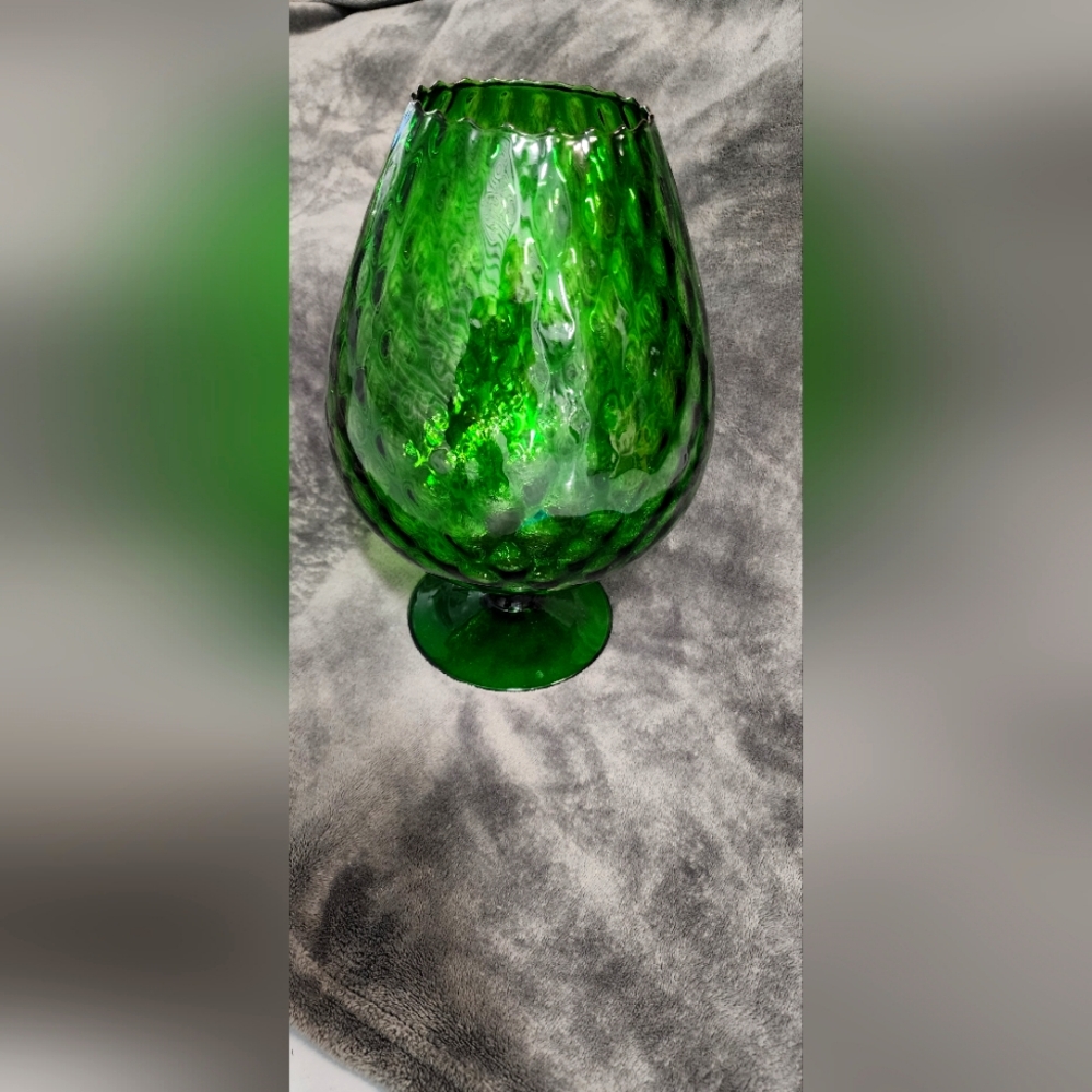 VNTG Empoli Murano? Green Footed Optic Glass Compote Vase Italian Hand Blown 13”